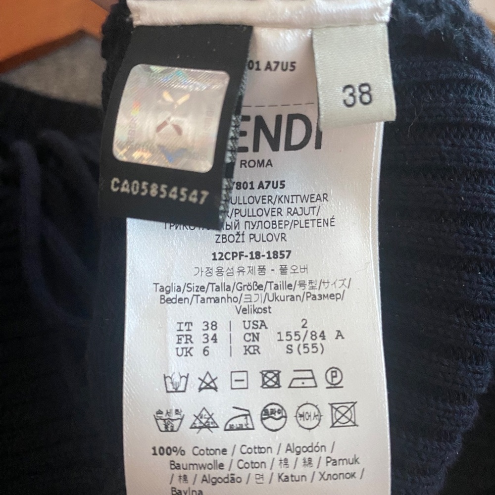 Fendi Knitwear Pullover- Tie-Detailed Paneled Cotton Sweater- Navy Blue - Picture 5 of 6